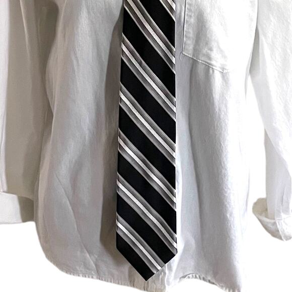 3x15 Men's Black, White, and Grey Striped Tie - Picture 2 of 6